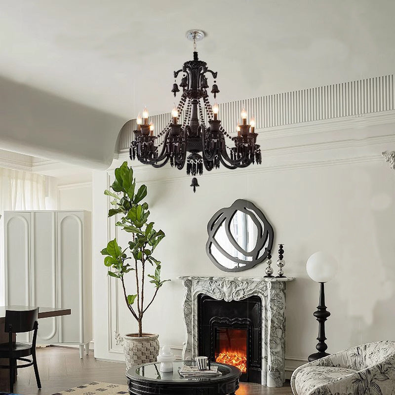 6 Light Black Glass Italian Chandelier