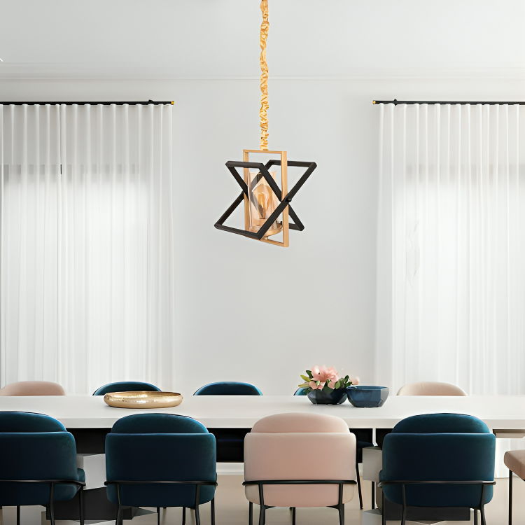 Gold Brass Vintage Amber Glass Pendant Light