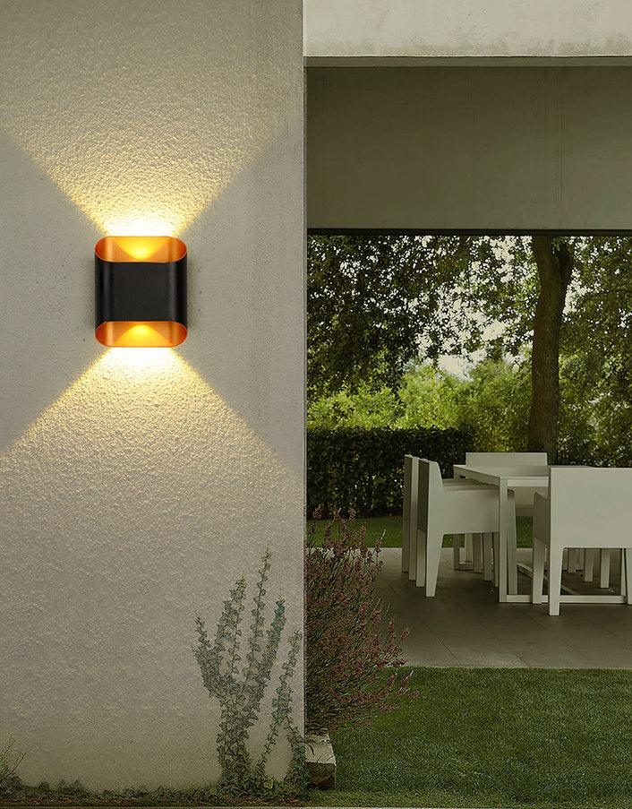 2 Led Outdoor Black Gold Wall Light
