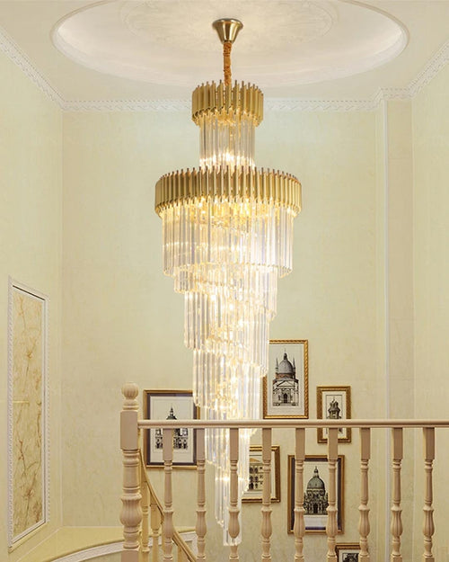 Geminus Long Crystal Chandelier - Gold