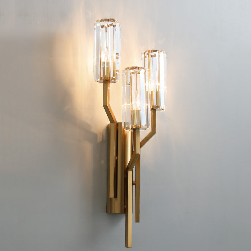 Golden Trio Crystal Wall Light: Copper-Gold Metal Wall Sconce/Light