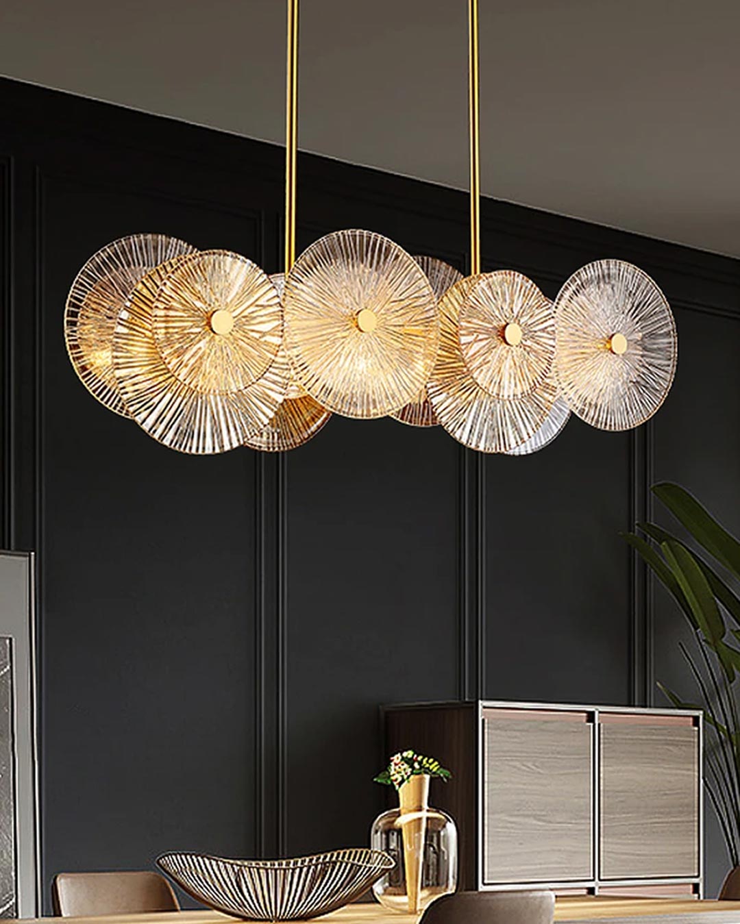 Lotus Leaves Glow (Gold) Chandelier