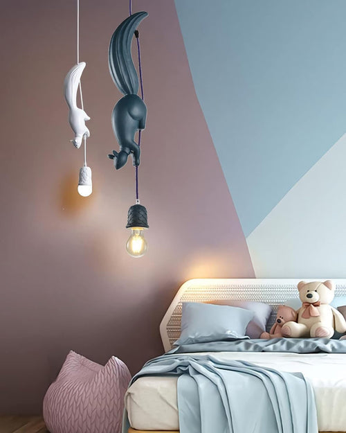 Acorn Squirrel Pendant Light - White