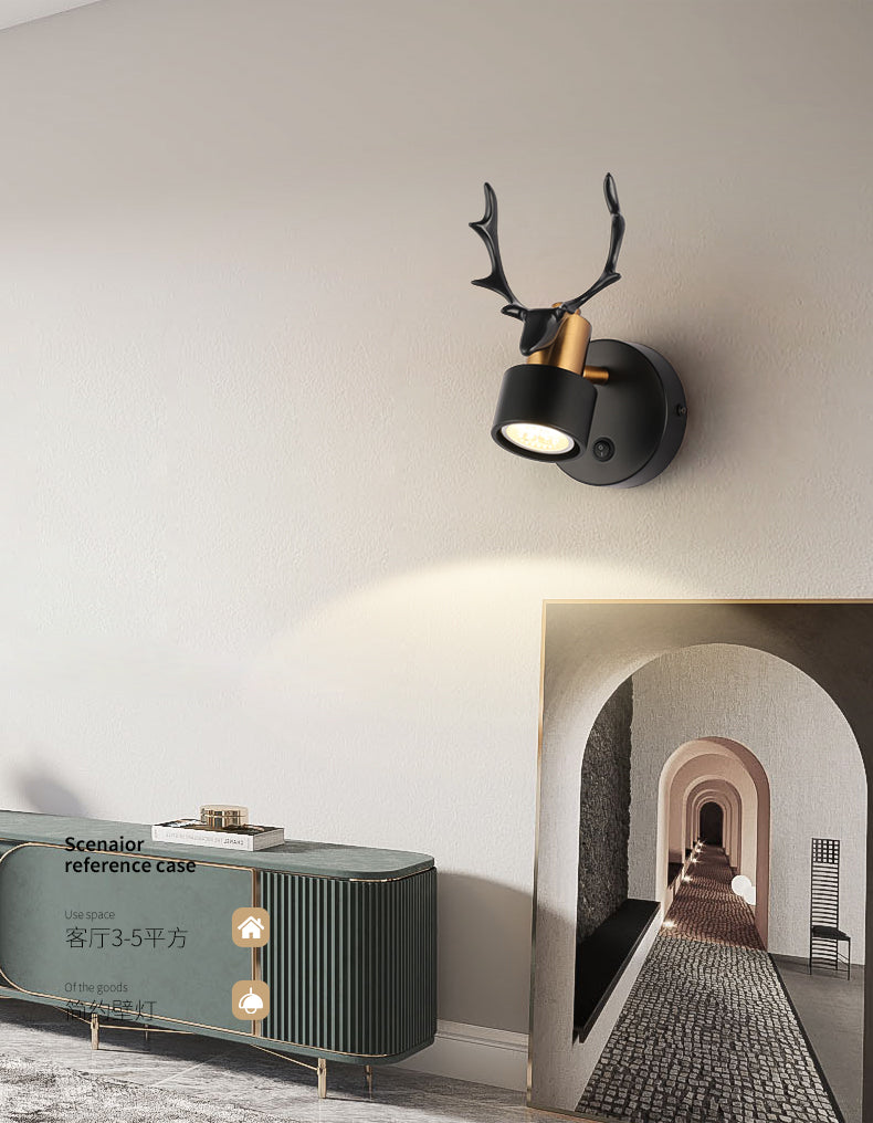 Black Metal Stag LED Wall Light