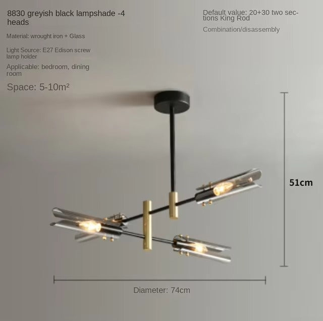 Smoke Gray Glass Chandelier Light