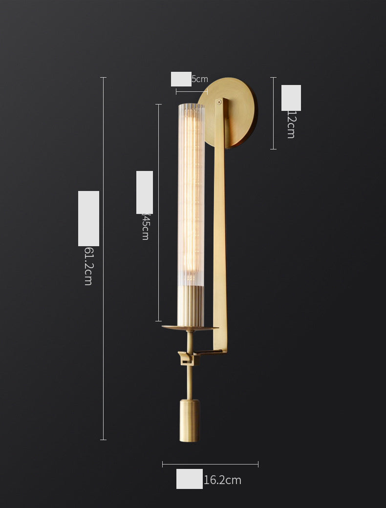 LED Transparent Long Glass Wall Light in Modern Copper Metal