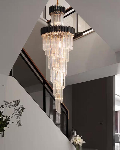 Geminus Long Crystal Chandelier - Black