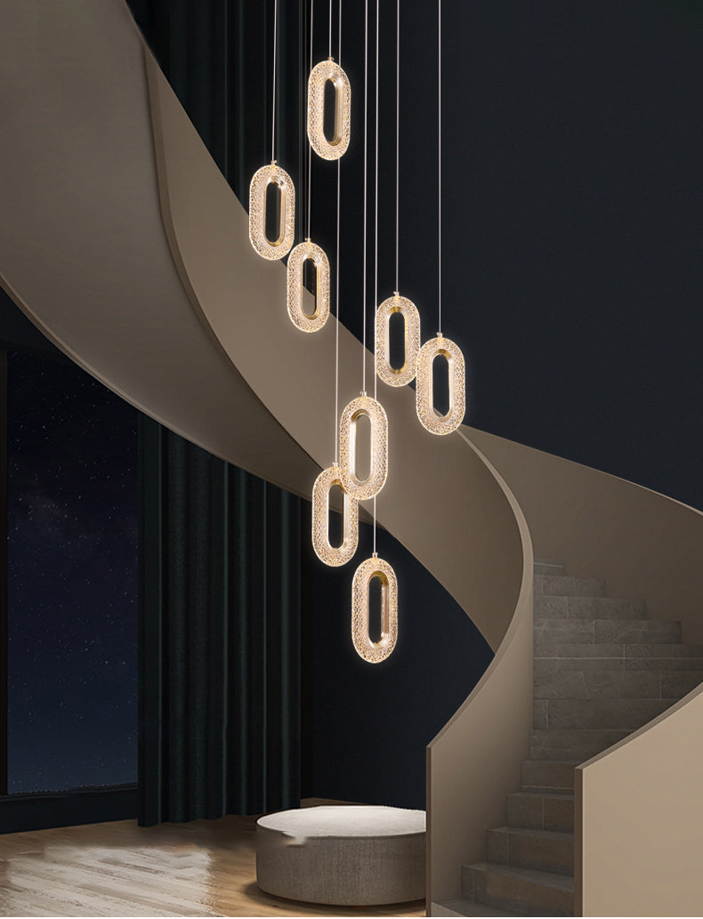 Exquisite 12-Light LED Crystal Oval Double Height Stair Chandelier