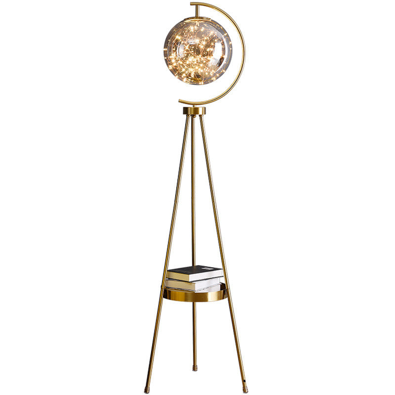 Golden Halo Floor Lamp with Tripod Stand