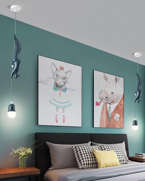 Acorn Squirrel Pendant Light - Blue