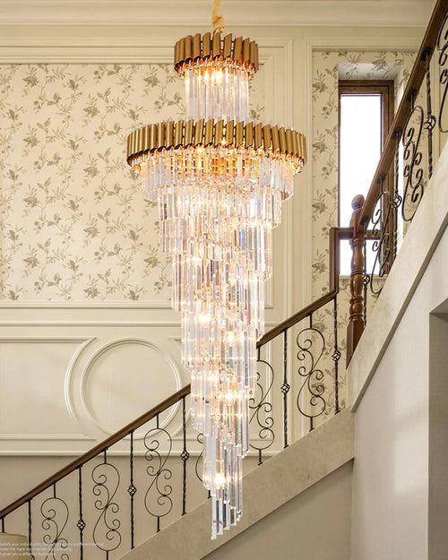 Geminus Long Crystal Chandelier - Gold
