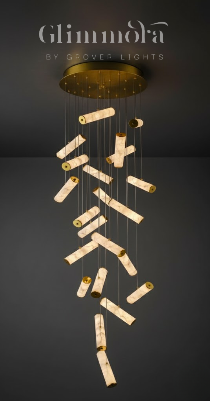 22 Lights Imperial Marble Tube Double Height Stair Chandelier