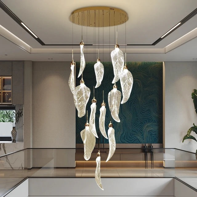 Lights Luxury Design Acrylic Long Spiral Lamp Led Double Height Stair Chandelier