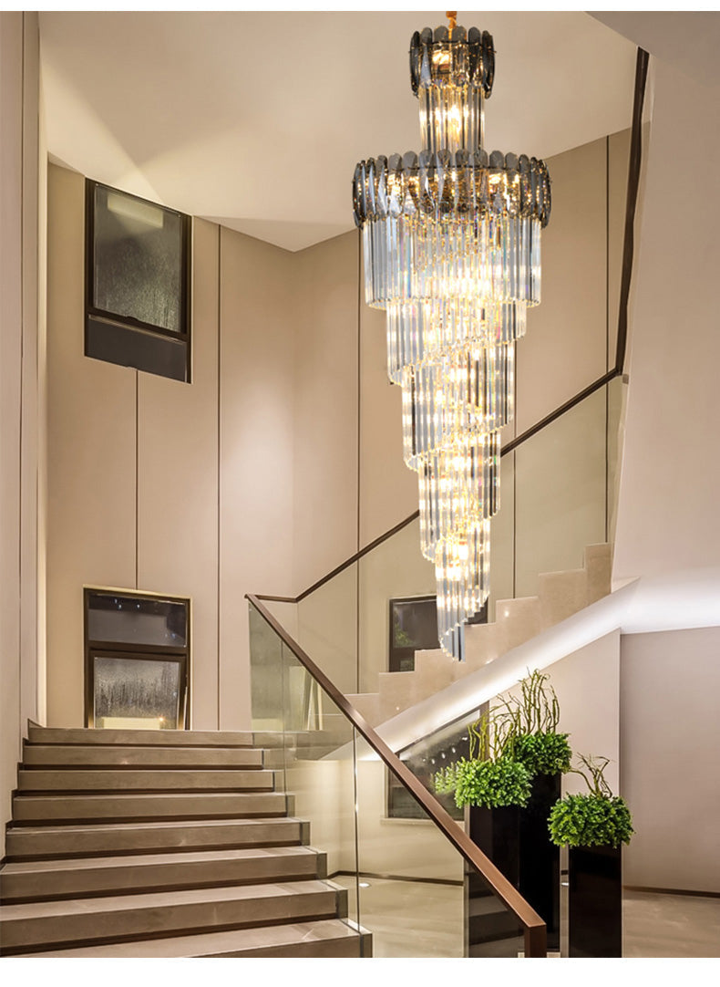 Crystal Multilayer Double Height Chandelier