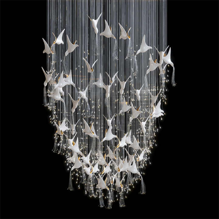 Modern Black and White Bird Chandelier