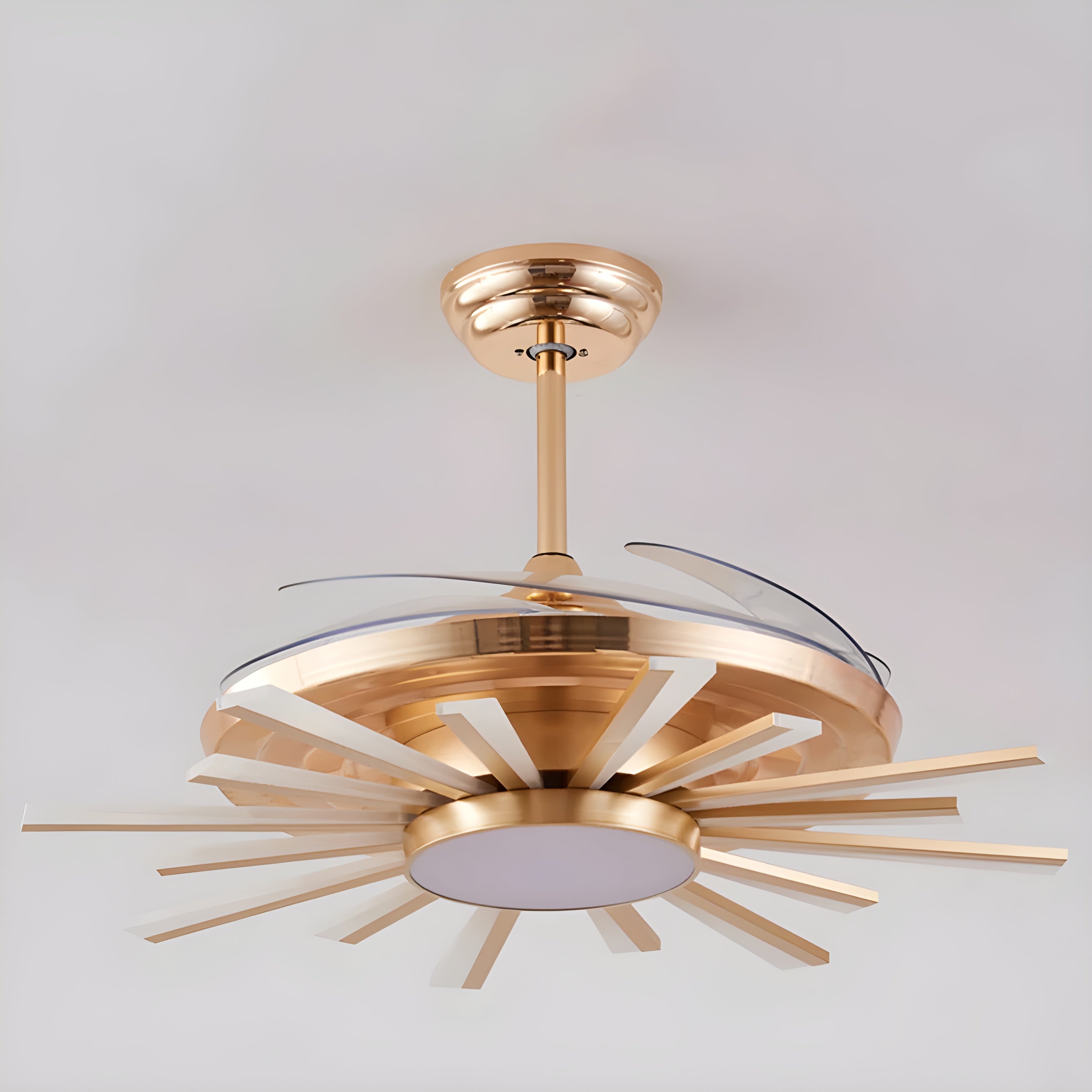 Indoor Peaks (42-Inch, 12 Acrylic Lighting Heads, Transparent ABS Blades) Gold LED Ceiling Fan