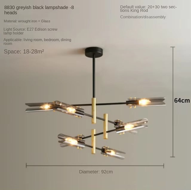 Smoke Gray Glass Chandelier Light