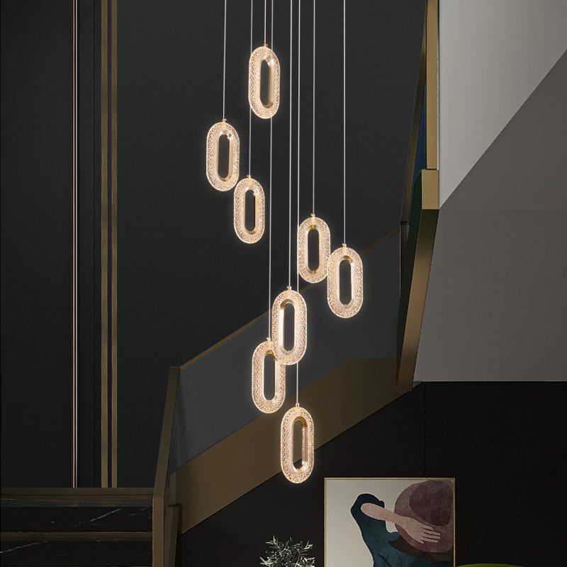 Exquisite 12-Light LED Crystal Oval Double Height Stair Chandelier