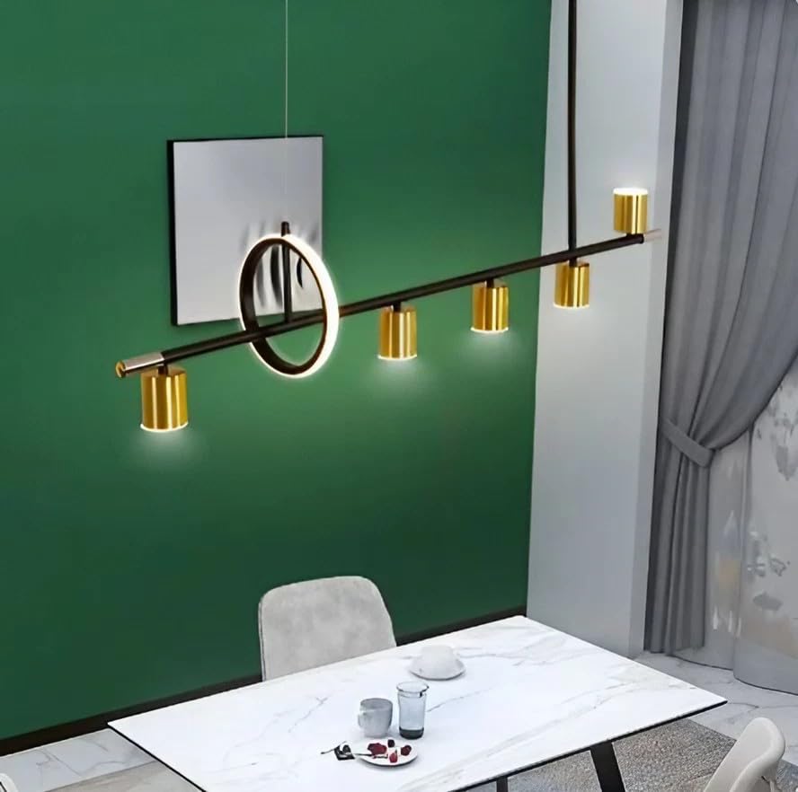 Chandelier Golden Black Six (6) Pendant Light with Warm White Spotlights