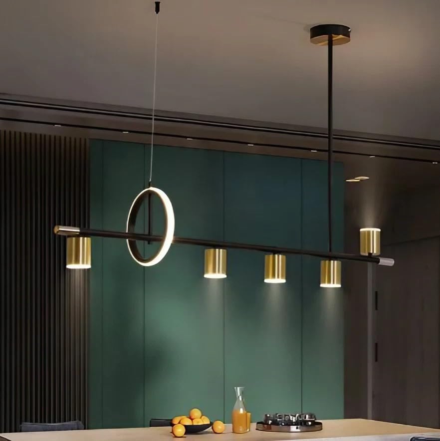 Chandelier Golden Black Six (6) Pendant Light with Warm White Spotlights