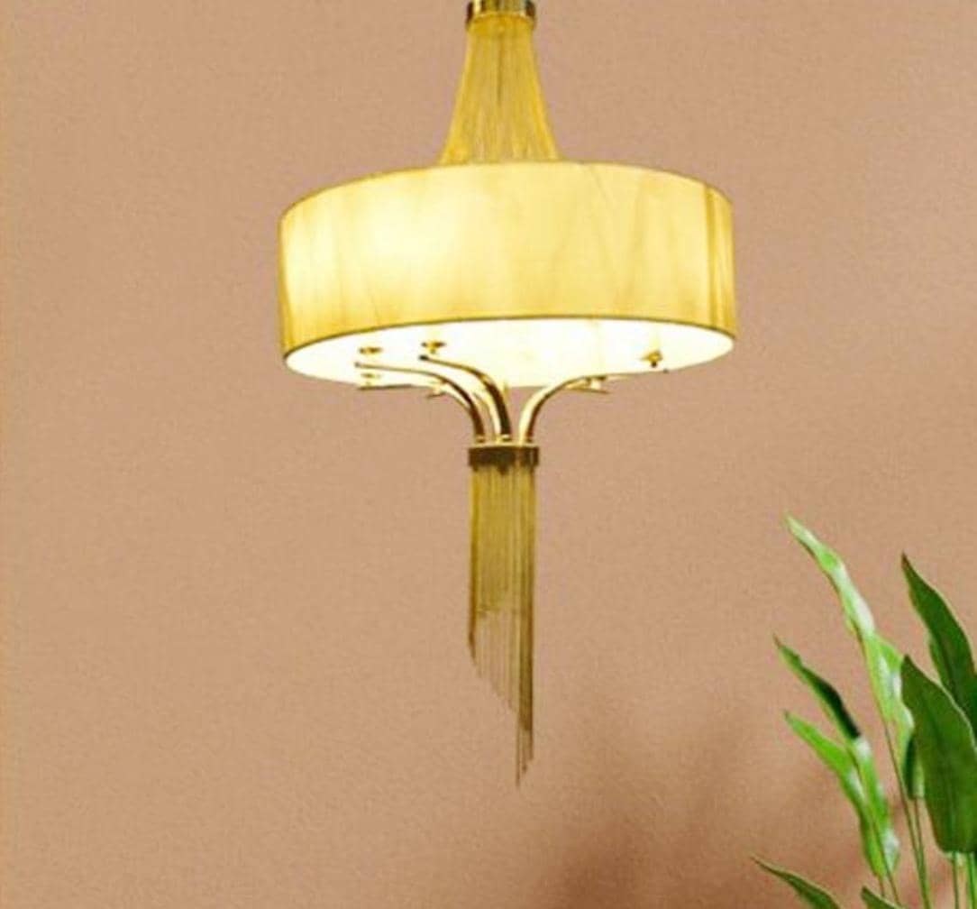 6 Light With Round Shape Fabric Shade Chandelier