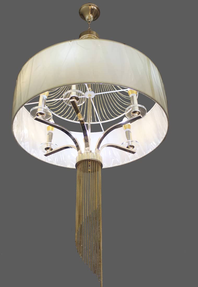 6 Light With Round Shape Fabric Shade Chandelier