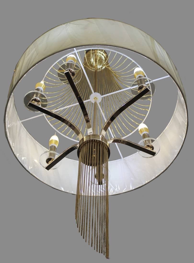 6 Light With Round Shape Fabric Shade Chandelier