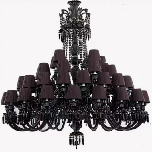 Italian Chandelier With Dark Black/Brown Lamp Shade (Large Size Tiered)