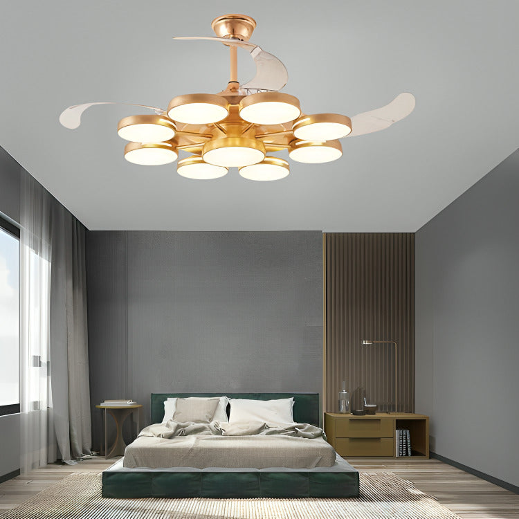 Invisible Gold Rings Ceiling Fan Chandelier With Remote