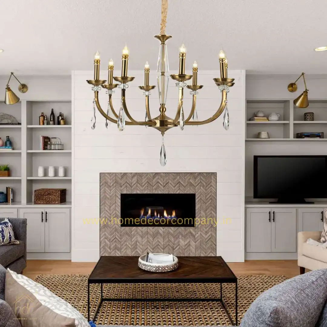 8 Light Antique Brass Italian Chandelier Light for Dining Hall - Warm White