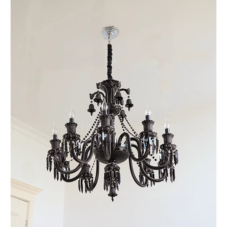 6 Light Black Glass Italian Chandelier