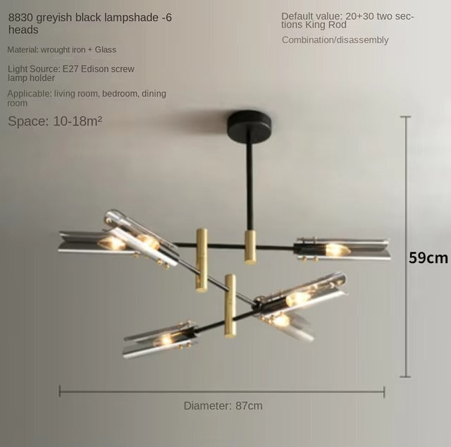 Smoke Gray Glass Chandelier Light