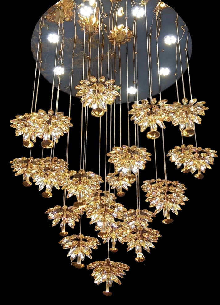 25-Light LED Crystal Flower Double Height Long Stair Chandelier