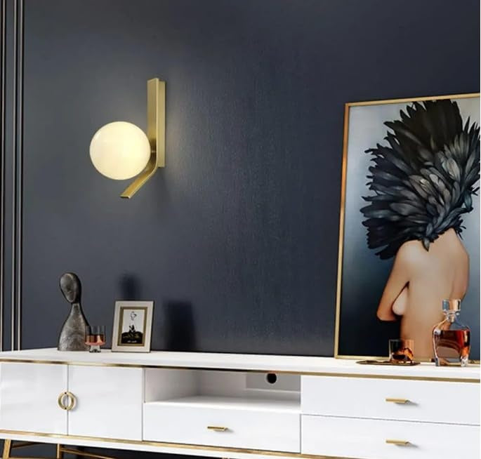 Modern Gold Finish Frosted Glass Ball Wall Sconce