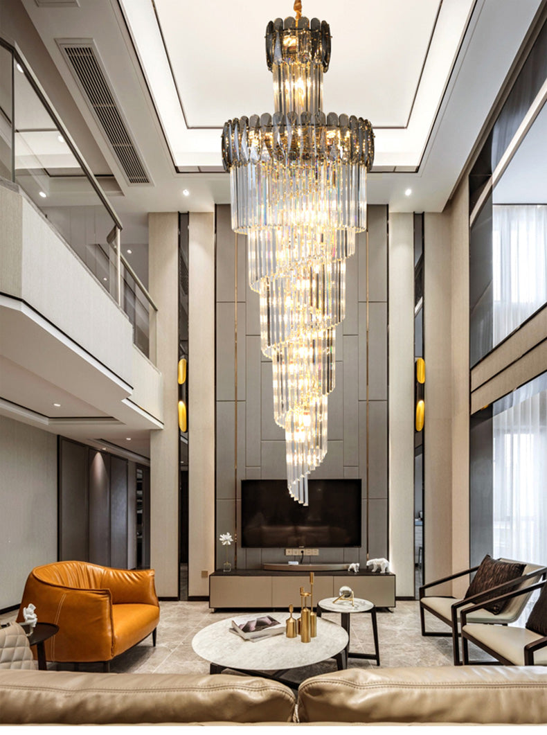 Crystal Multilayer Double Height Chandelier