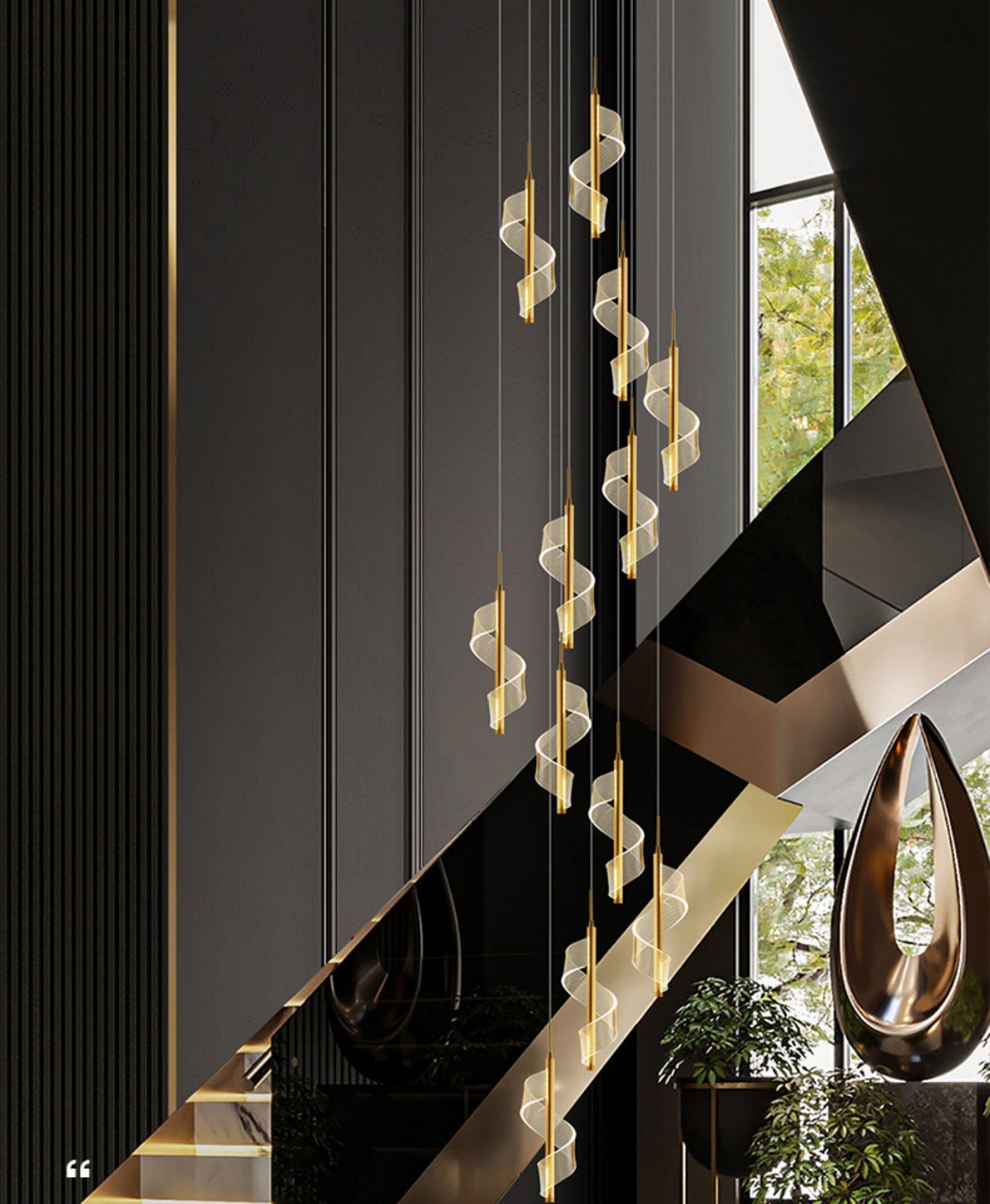 Swirl & Curl Stairway Chandelier - Warm White