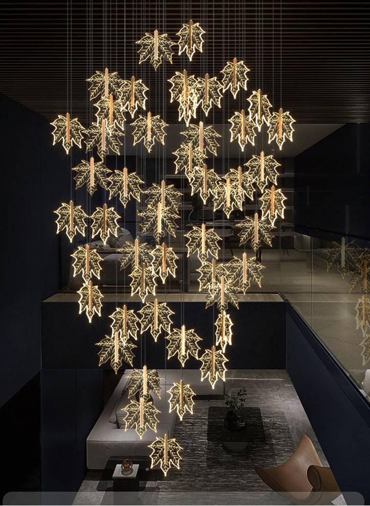Radiant Leaf Staircase Glow Chandelier