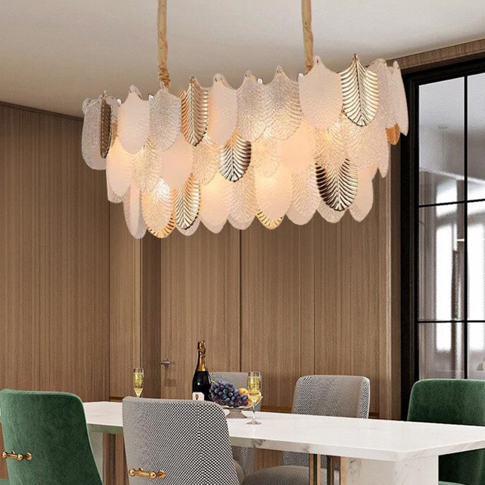 White Glass Leaf Chandelier Dining Chandelier