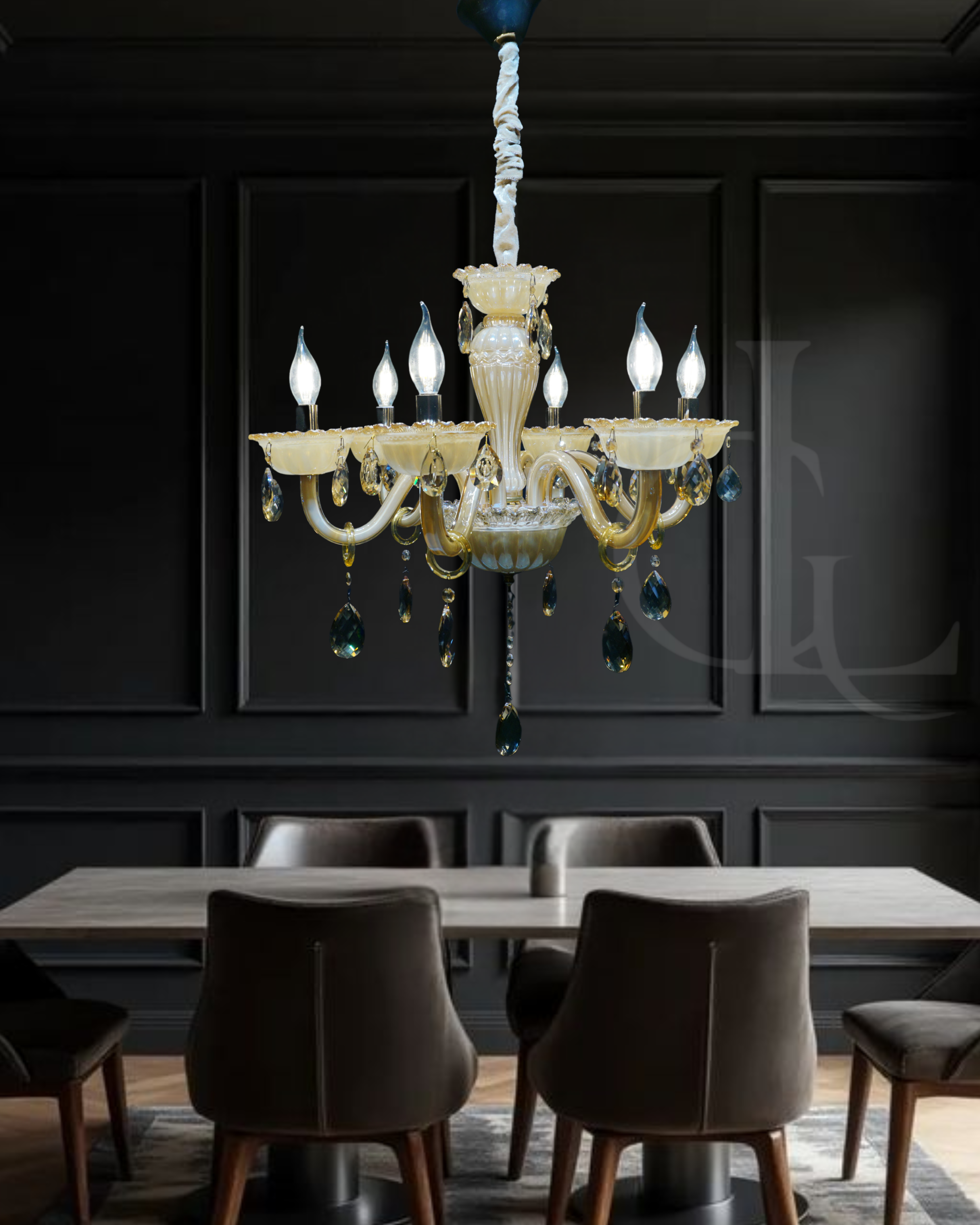 Embrina Crysta (Glass, Ivory) Chandelier