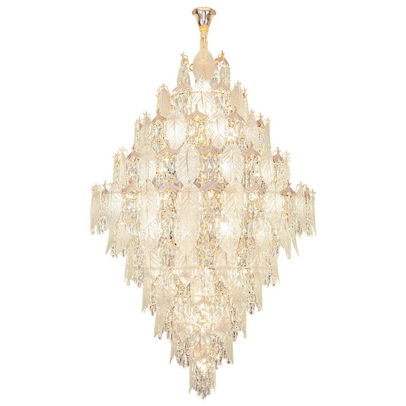 Spiral Staircase Duplex Long Glass Crystal Chandelier