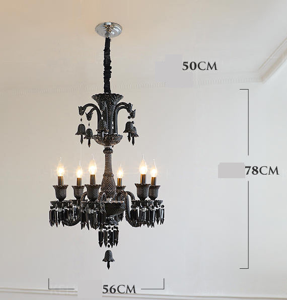 6 Light Black Glass Italian Chandelier