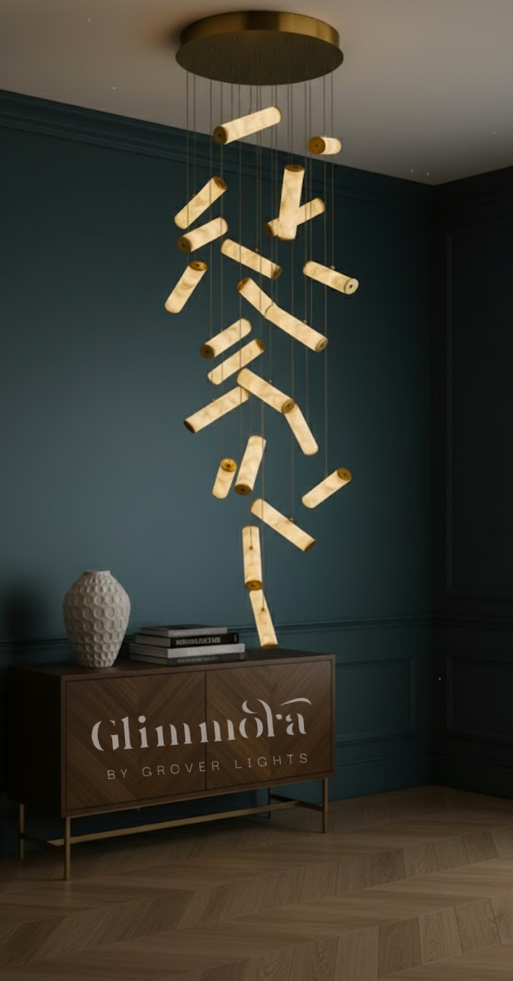 22 Lights Imperial Marble Tube Double Height Stair Chandelier