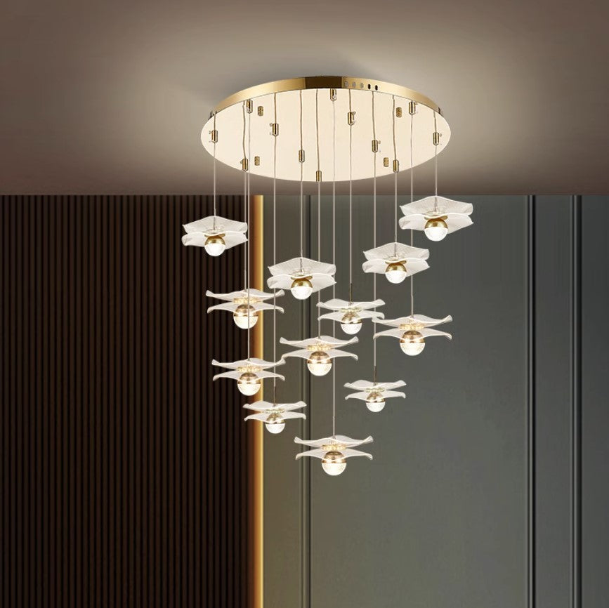 Blossoms in My Lobby: Dual Stairway Chandelier