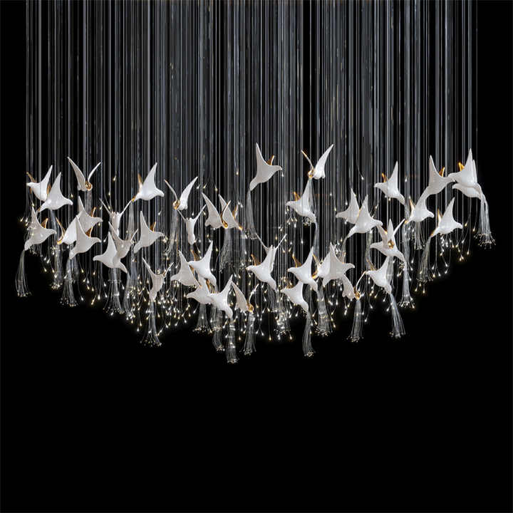 Modern Black and White Bird Chandelier