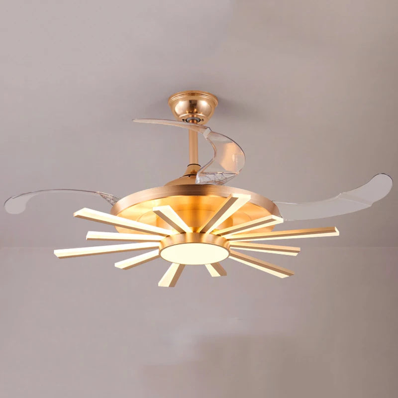 Indoor Peaks (42-Inch, 12 Acrylic Lighting Heads, Transparent ABS Blades) Gold LED Ceiling Fan