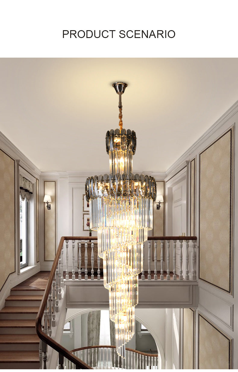 Crystal Multilayer Double Height Chandelier