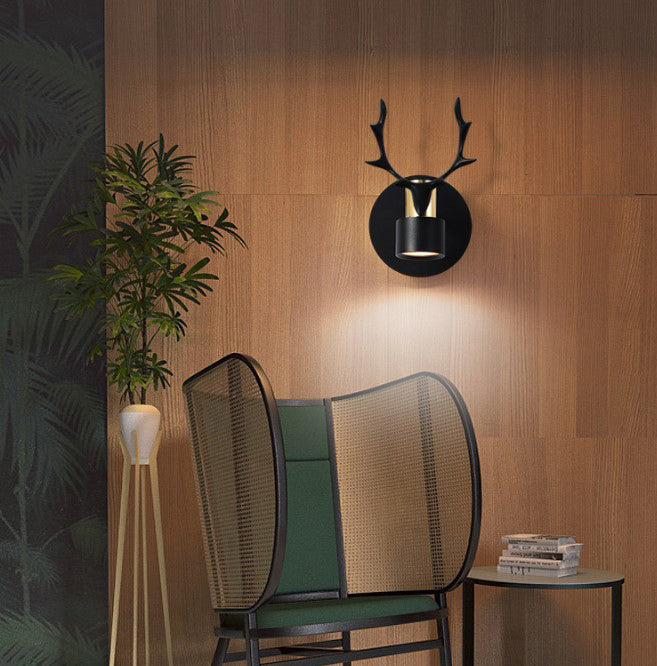 Black Metal Stag LED Wall Light