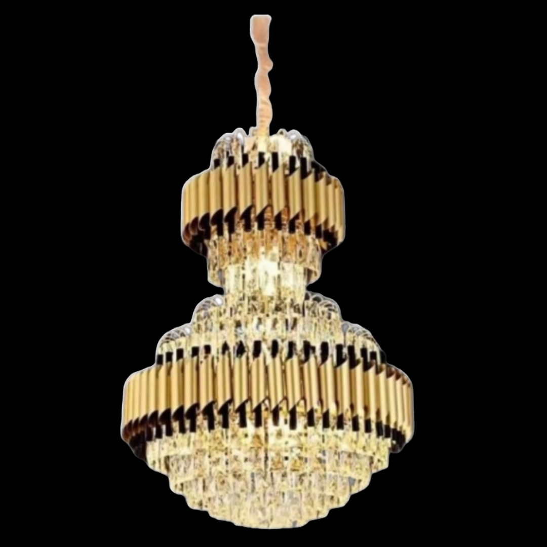 Gold Mamba Round Crystal Chandelier 2-Tiered