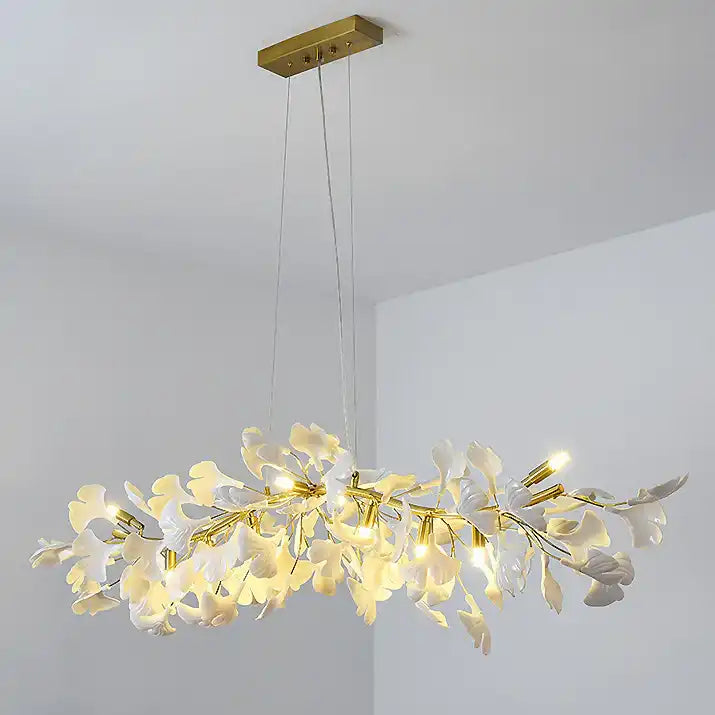 Traditional French Ginkgo Leaf Dome Rectangle Chandelier
