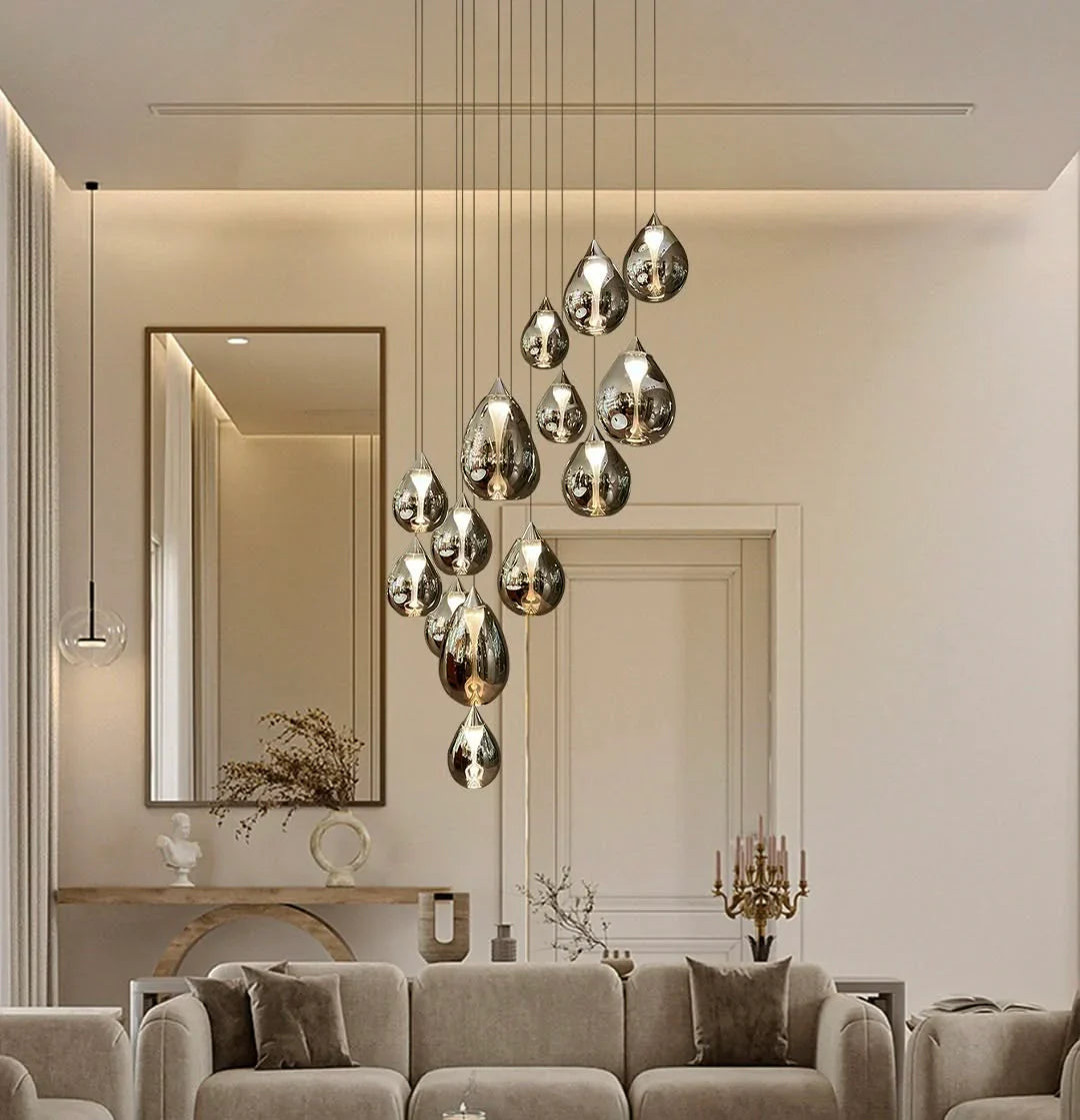 13 Lights Led Smoke Glass Double Height Stair Chandelier